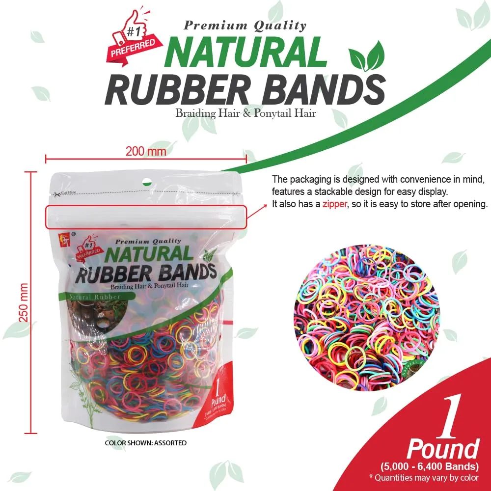 1 LB Rubber Bands Hair Band Soft Elastic Hair Accessories Braid Mini Hair Ties Stretchy Hair Ties No Damage Rubber Bands for Hair Made in Vietnam (Assorted)