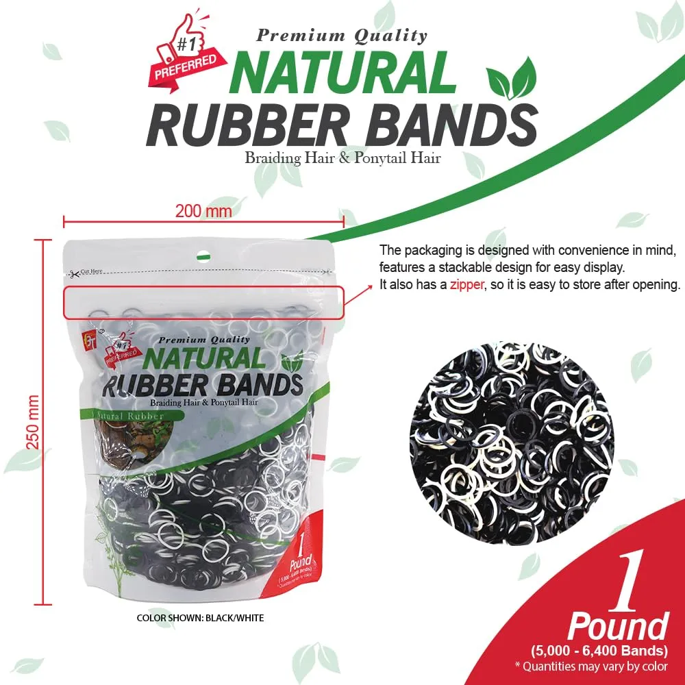 1 LB Rubber Bands Hair Band Soft Elastic Hair Accessories Braid Mini Hair Ties Stretchy Hair Ties No Damage Rubber Bands for Hair Made in Vietnam (Black/White)
