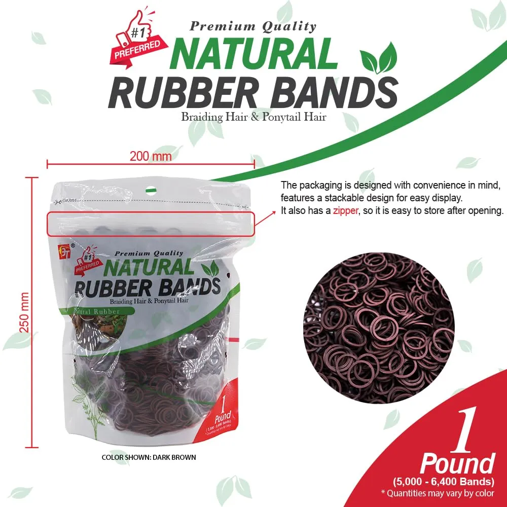 1 LB Rubber Bands Hair Band Soft Elastic Hair Accessories Braid Mini Hair Ties Stretchy Hair Ties No Damage Rubber Bands for Hair Made in Vietnam (Dark Brown)