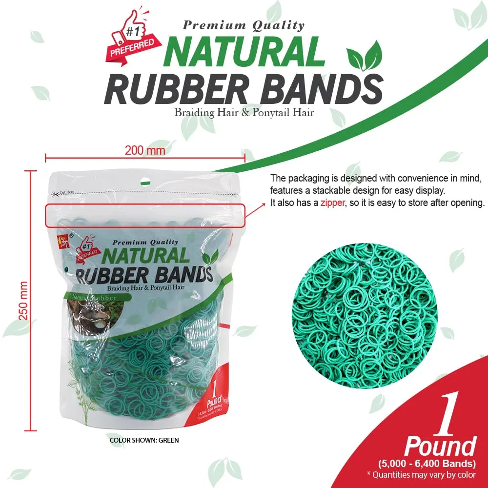 1 LB Rubber Bands Hair Band Soft Elastic Hair Accessories Braid Mini Hair Ties Stretchy Hair Ties No Damage Rubber Bands for Hair Made in Vietnam (Green)