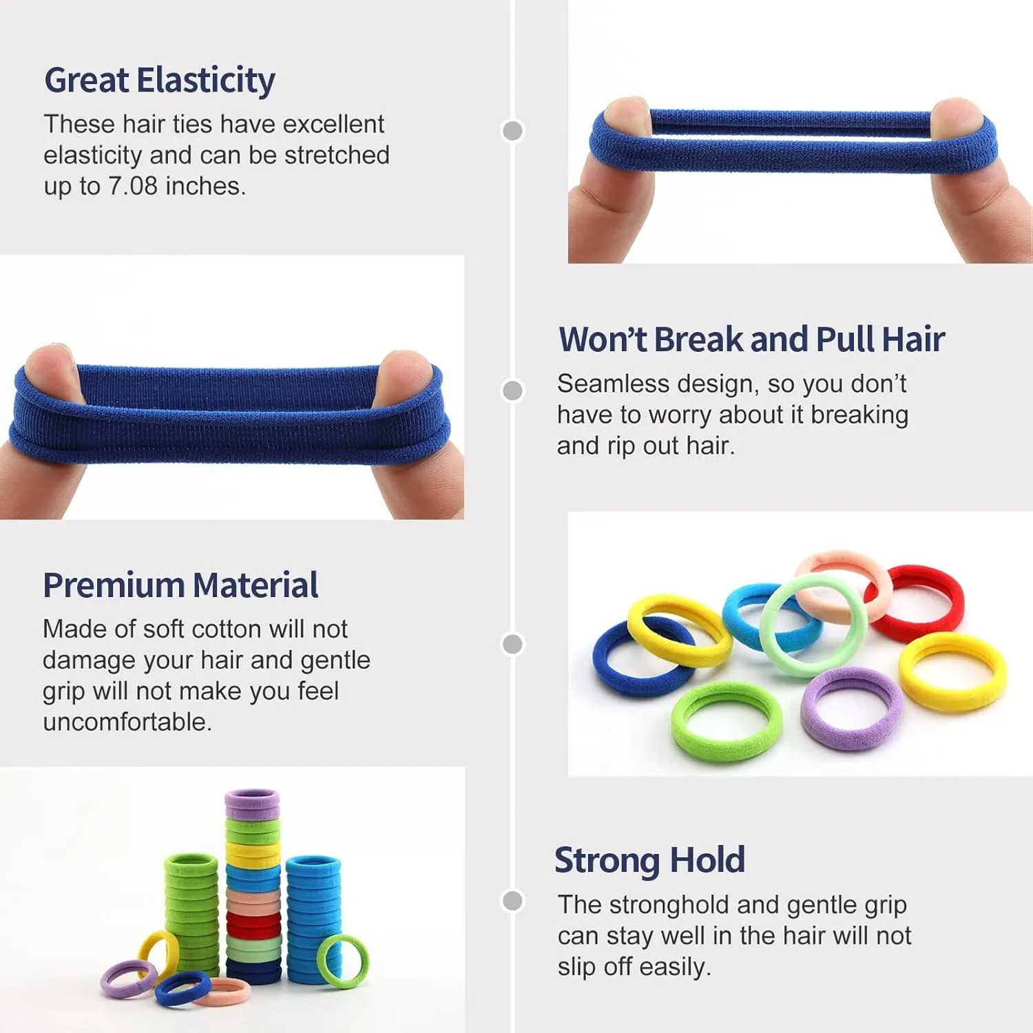 100 Pcs Thick Seamless Hair Ties, Ponytail Holders Hair Accessories No Damage for Thick Hair (Rainbow Colors)