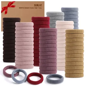 100PCS Elastic Cotton Hair Bands, Seamless No-Damage Ponytail Holders for Thick or Thin Hair, Soft Hair Accessories for Women and Girls, Coral Color