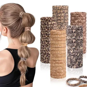 100PCS Hair Ties for Women, Seamless Cotton Hair Bands, No Crease No Damage Hair Tie for Thick Thin Hair, Soft Ponytail Holders Hair Accessories for Girls, Leopard Print Color