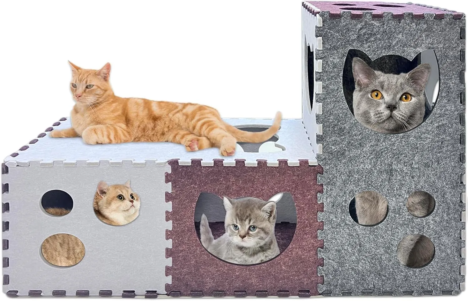 18 PCS Cat Tunnel, DIY Transformable Peekaboo Cat Cave, Scratch-Resistant Felt Cat Tunnel, Felt Cat Hideaway Cave with Interactive Peek Holes