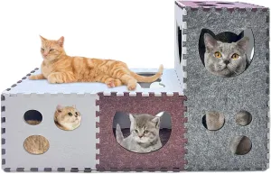 18 PCS Cat Tunnel, DIY Transformable Peekaboo Cat Cave, Scratch-Resistant Felt Cat Tunnel, Felt Cat Hideaway Cave with Interactive Peek Holes