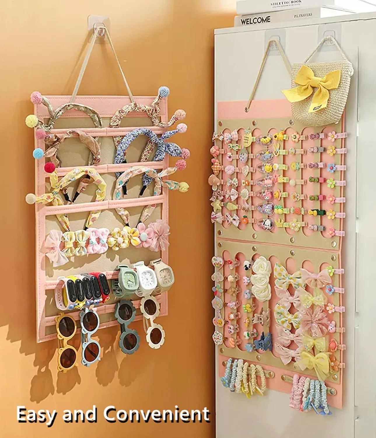 2 Pack Hair Bows Holder,Hair Clips Storage Hanger Large Capacity,Hair Bows Organizer Wall Hanging for Girl Room,Hair Accessories OrganizerWhite