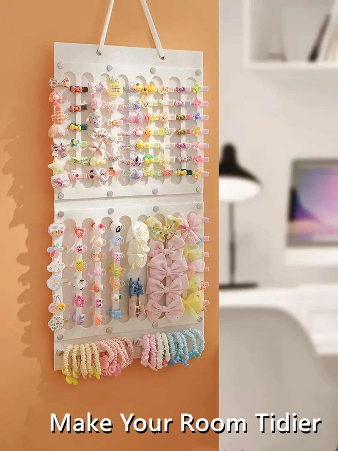 2 Pack Hair Bows Holder,Hair Clips Storage Hanger Large Capacity,Hair Bows Organizer Wall Hanging for Girl Room,Hair Accessories OrganizerWhite