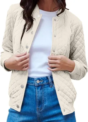 2023 Women's Bomber Jacket Winter Trendy Coats Casual Baseball Coat Button Up Outerwear Lightweight Windbreaker with Pockets