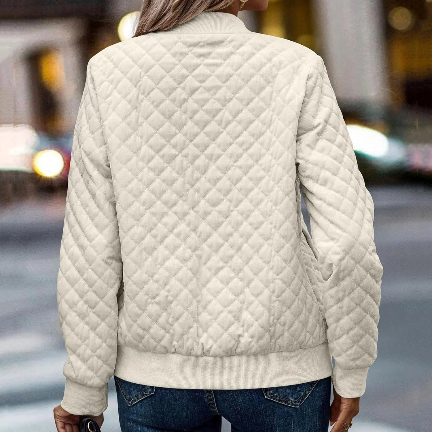 2023 Women's Bomber Jacket Winter Trendy Coats Casual Baseball Coat Button Up Outerwear Lightweight Windbreaker with Pockets