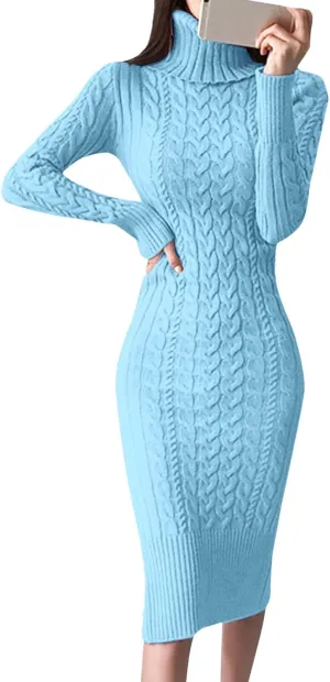 2024 Fall Sweater Dress for Women Long Sleeve Turtleneck Knit Ribbed Slim Fit Midi Dress Business Casual Outfits