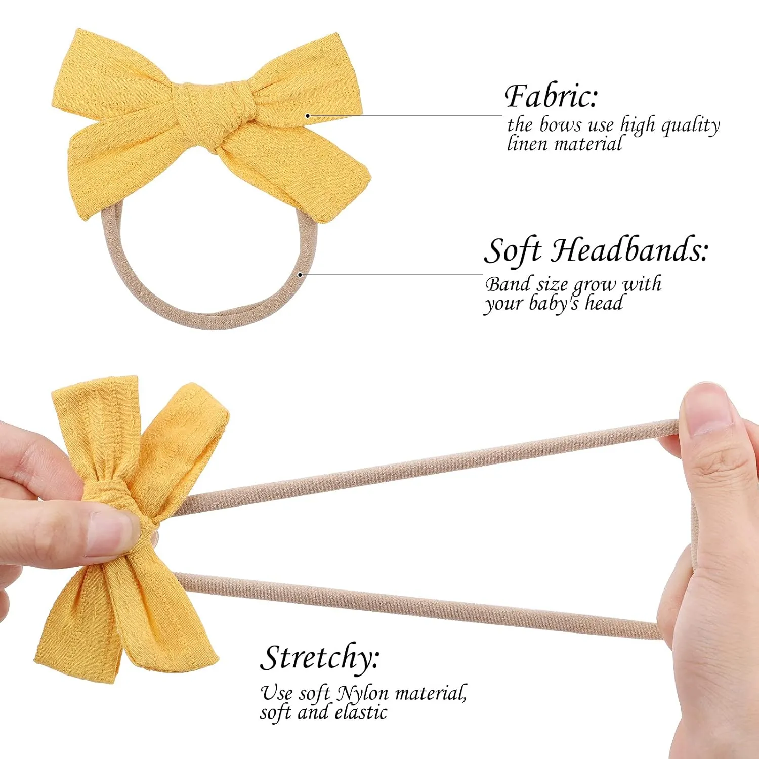 20pcs Baby Girls Cotton Hair Bows Headbands Nylon Hair Bands Elastic Hair Accessories for Newborn Kids Infants Toddlers
