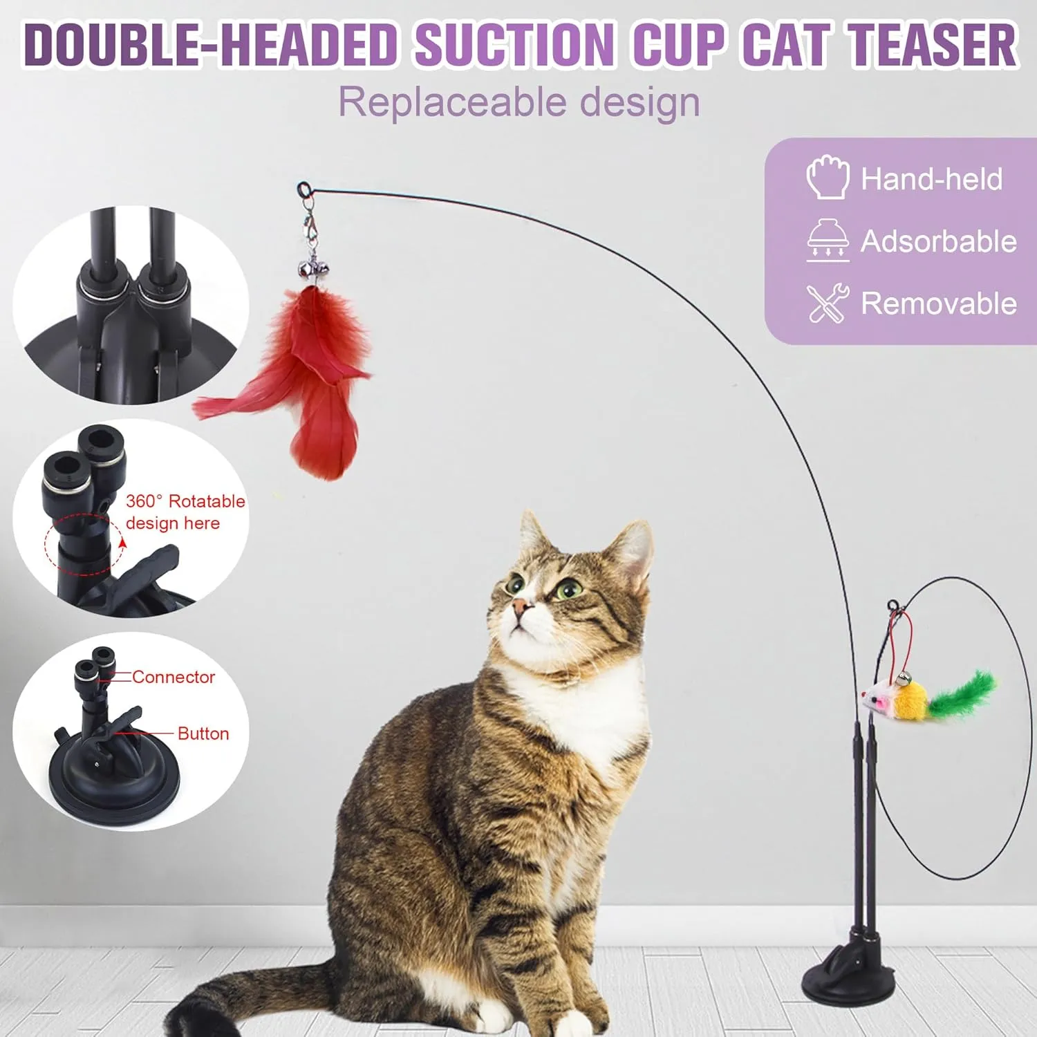 20PCS Teaser Cat Feather Toys Set -with 1 Suction Cup,2 Wands,Including 3 Caterpillar Toys,Interactive Cat Toy for Indoor Cat -Kitten Toys for Teaser Play and Chase Exercise
