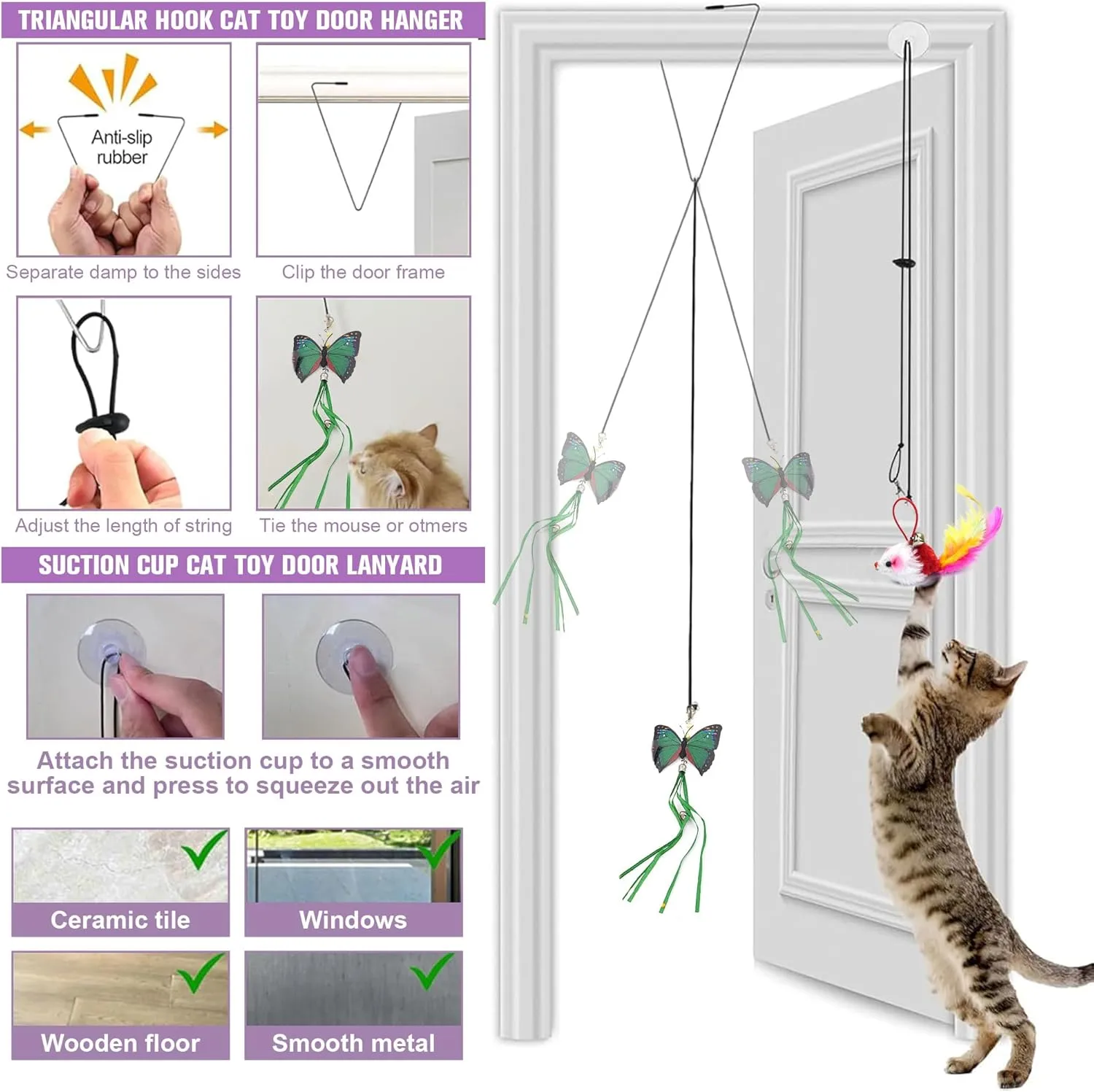 20PCS Teaser Cat Feather Toys Set -with 1 Suction Cup,2 Wands,Including 3 Caterpillar Toys,Interactive Cat Toy for Indoor Cat -Kitten Toys for Teaser Play and Chase Exercise