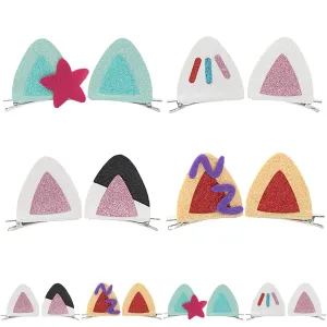 4 Pairs Cat Ears Hair Clips for Girls Cute Glitter Accessories,Kids Birthday Party Decorations Hair Clips Boys and Girls Halloween Costume Accessories Animal Cosplay