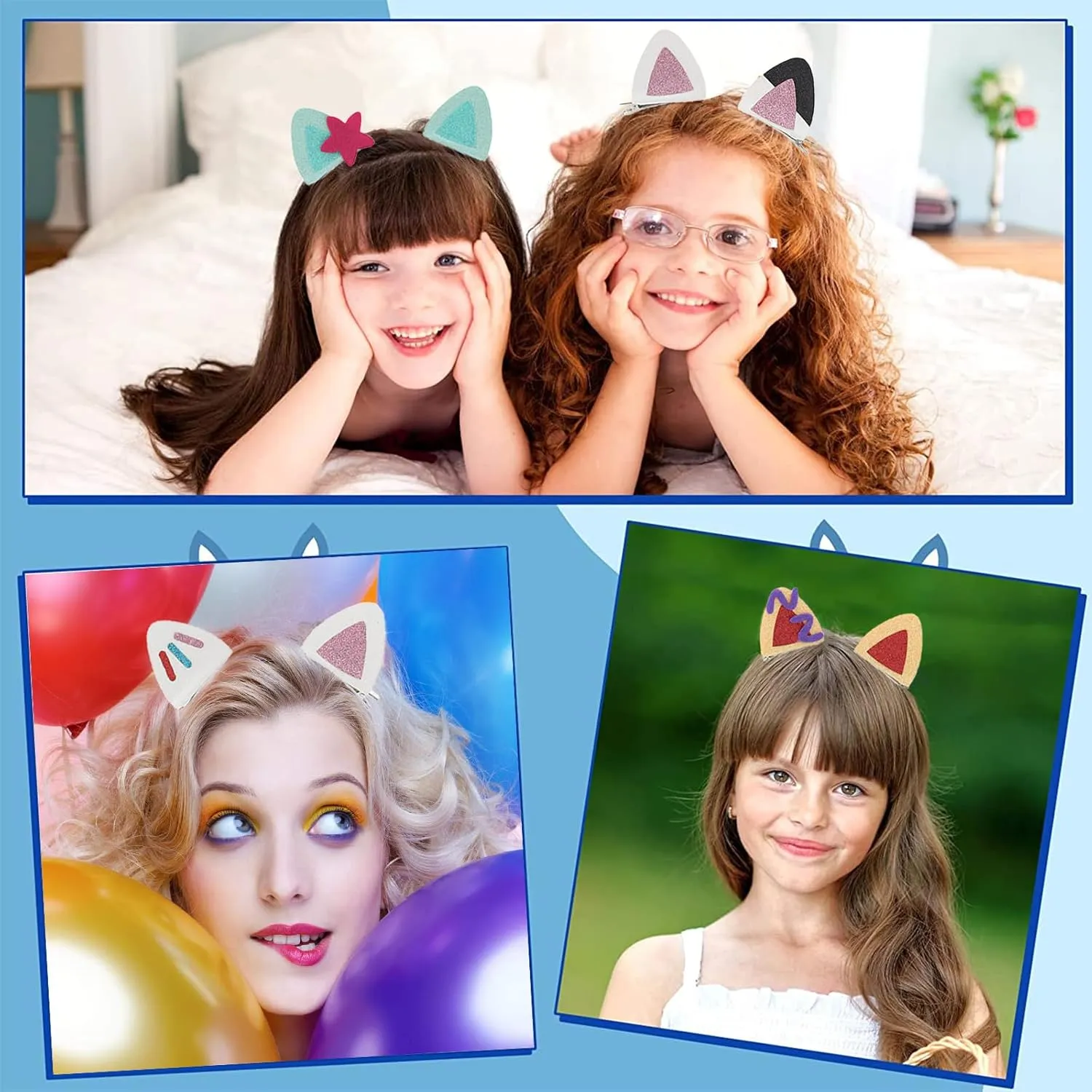 4 Pairs Cat Ears Hair Clips for Girls Cute Glitter Accessories,Kids Birthday Party Decorations Hair Clips Boys and Girls Halloween Costume Accessories Animal Cosplay