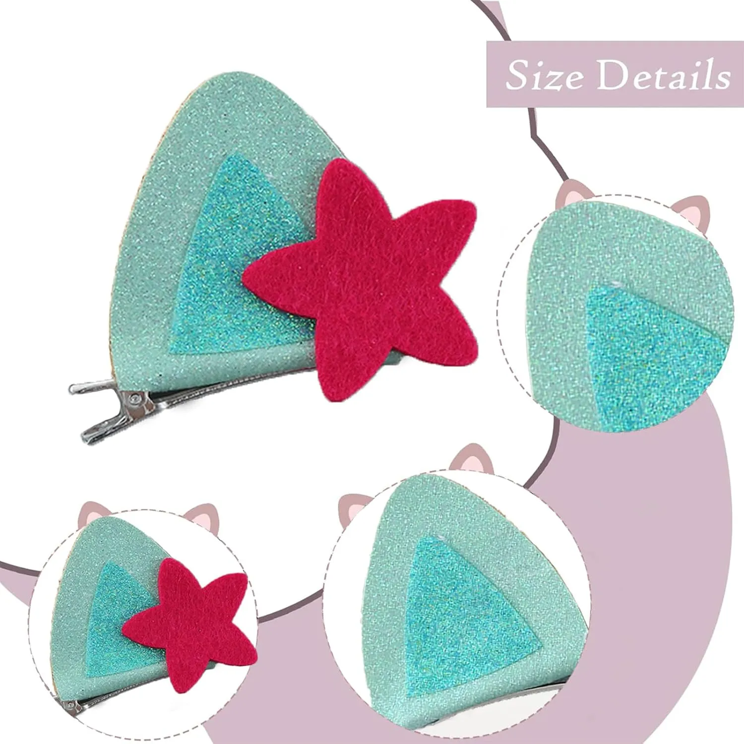 4 Pairs Cat Ears Hair Clips for Girls Cute Glitter Accessories,Kids Birthday Party Decorations Hair Clips Boys and Girls Halloween Costume Accessories Animal Cosplay