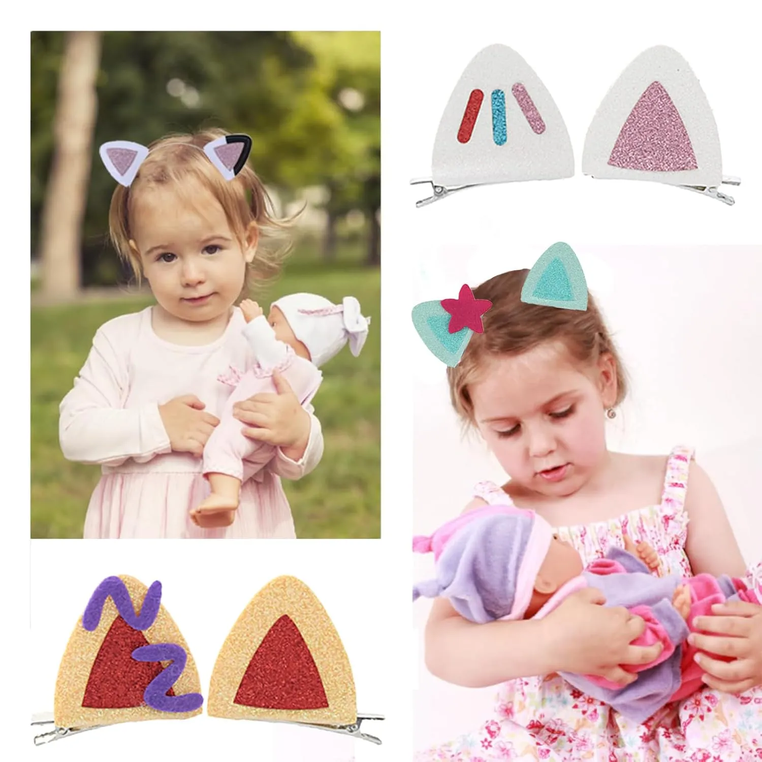 4 Pairs Cat Ears Hair Clips for Girls Cute Glitter Accessories,Kids Birthday Party Decorations Hair Clips Boys and Girls Halloween Costume Accessories Animal Cosplay
