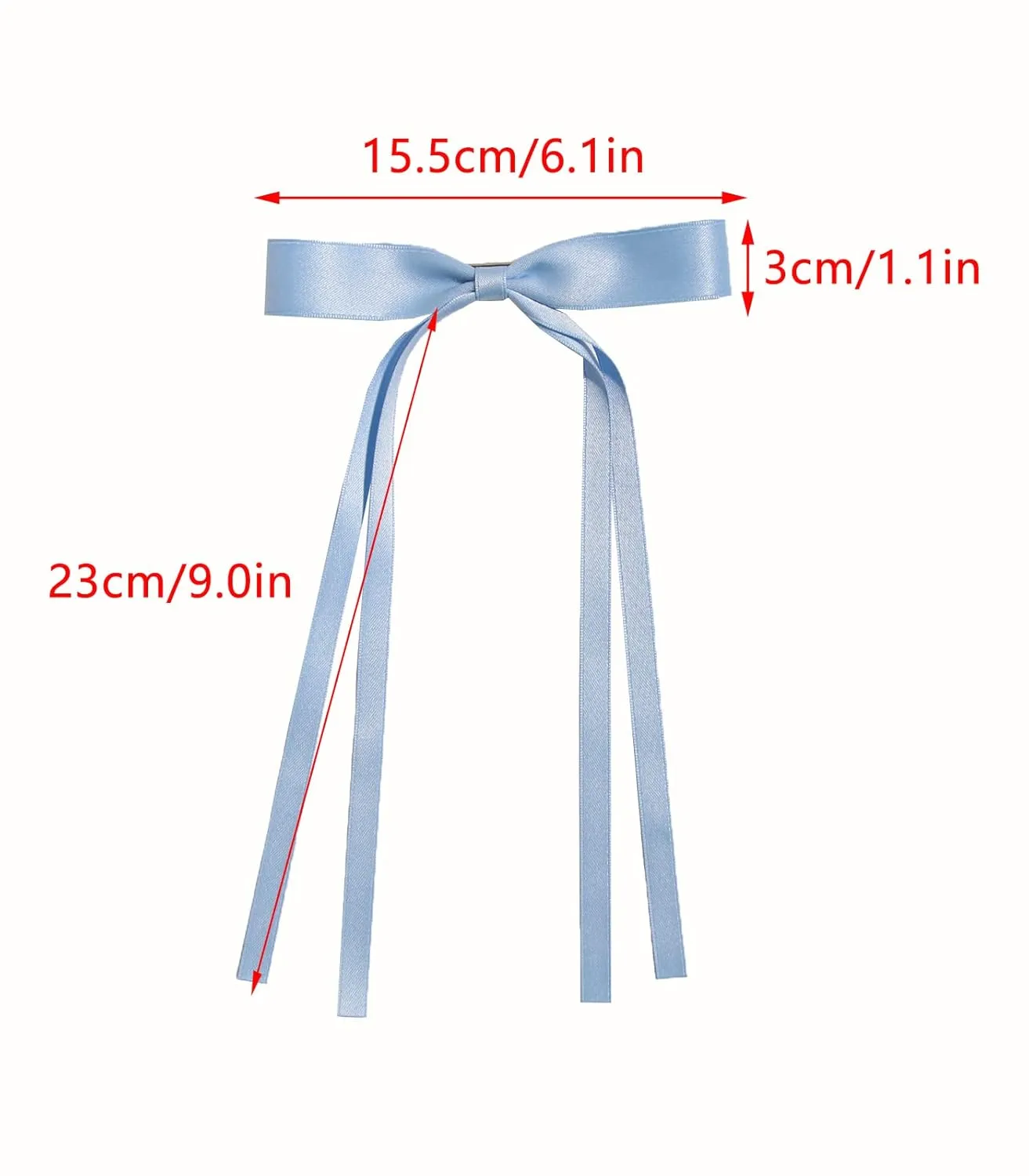 4pcs Hair Accessories for Women, Tassel Ribbon Bowknot Long Hair Barrettes with Long Tail, Solid Claw Clips with Bow (White Light Blue)