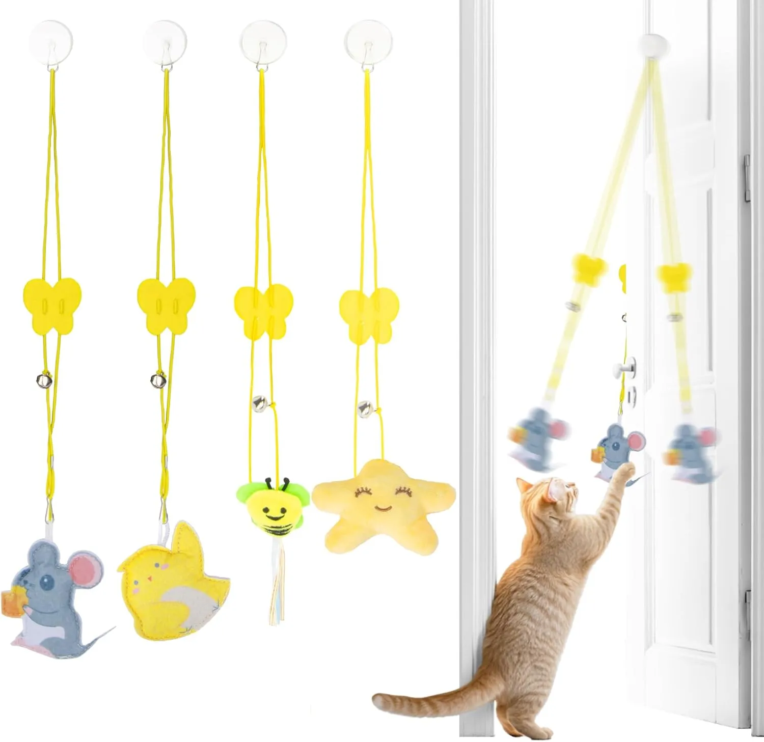4PCS Interactive Cat Toys -Retractable Indoor Teaser Cat Toys for Indoor Cats, Hanging Interactive cat Toys Suitable for Bored Adult Cats and Kittens Play Chase Exercise