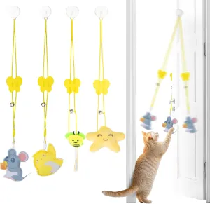 4PCS Interactive Cat Toys -Retractable Indoor Teaser Cat Toys for Indoor Cats, Hanging Interactive cat Toys Suitable for Bored Adult Cats and Kittens Play Chase Exercise