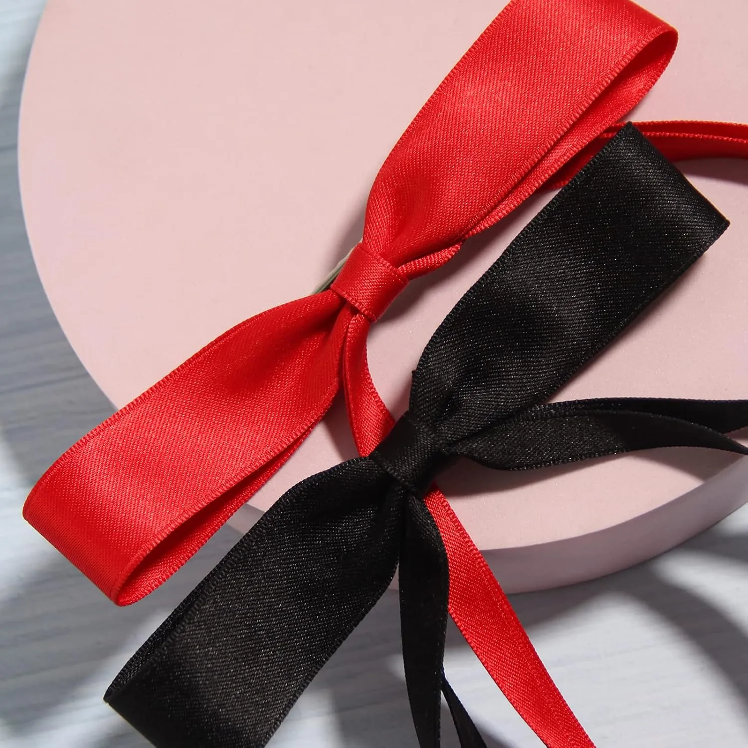 4pcs Ribbon Bowknot Hair Clips for Women with Long Tails, Solid Barrettes Claw Accessories in Black Red