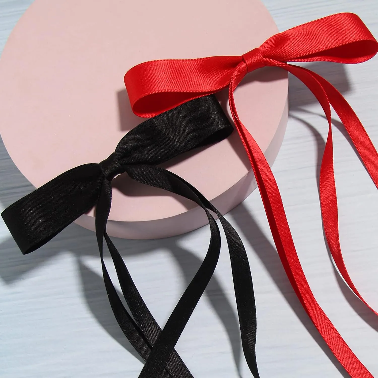 4pcs Ribbon Bowknot Hair Clips for Women with Long Tails, Solid Barrettes Claw Accessories in Black Red