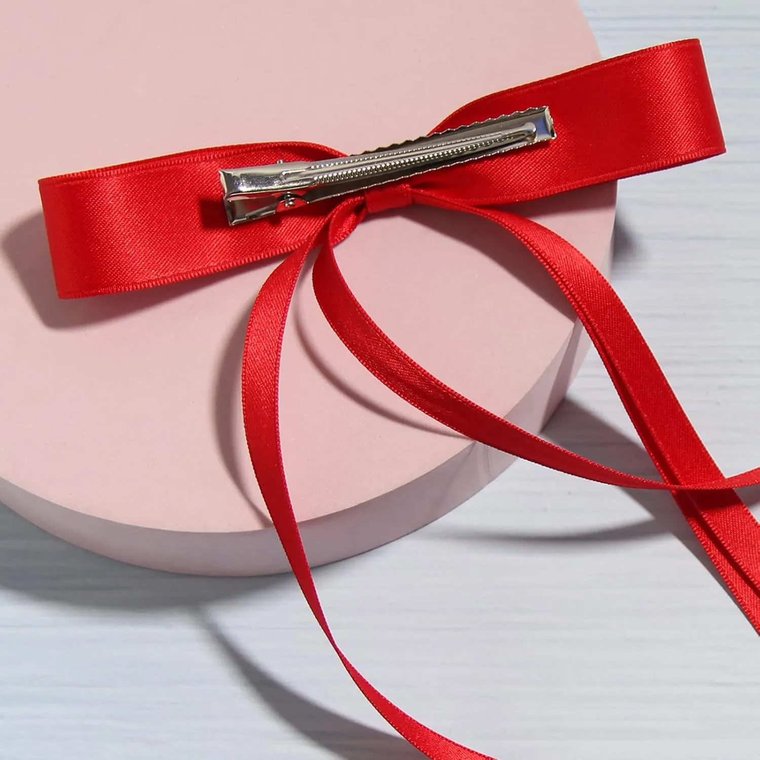 4pcs Ribbon Bowknot Hair Clips for Women with Long Tails, Solid Barrettes Claw Accessories in Black Red