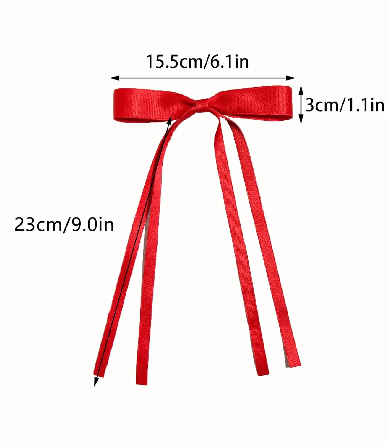4pcs Ribbon Bowknot Hair Clips for Women with Long Tails, Solid Barrettes Claw Accessories in Black Red