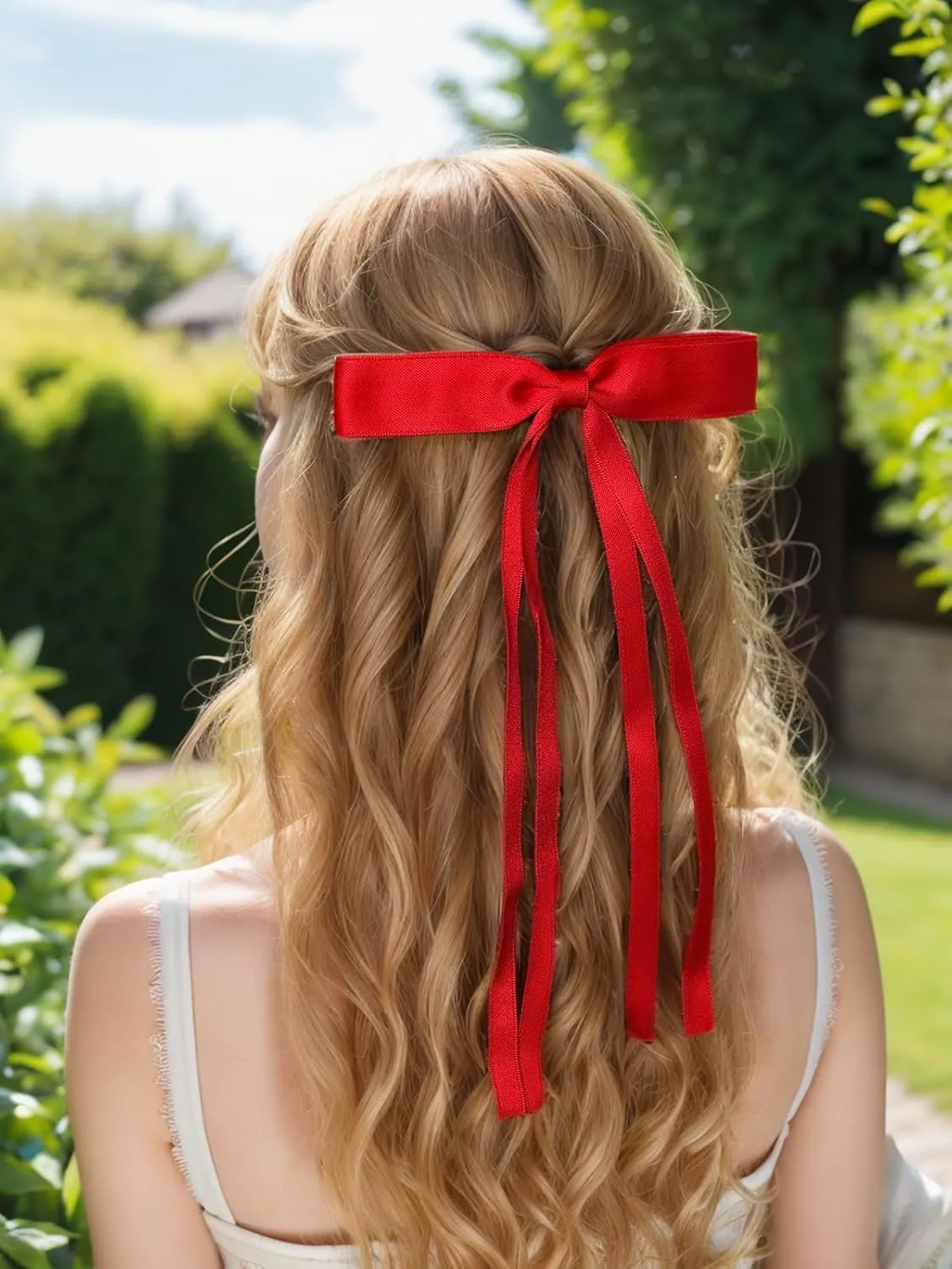 4pcs Ribbon Bowknot Hair Clips for Women with Long Tails, Solid Barrettes Claw Accessories in Black Red