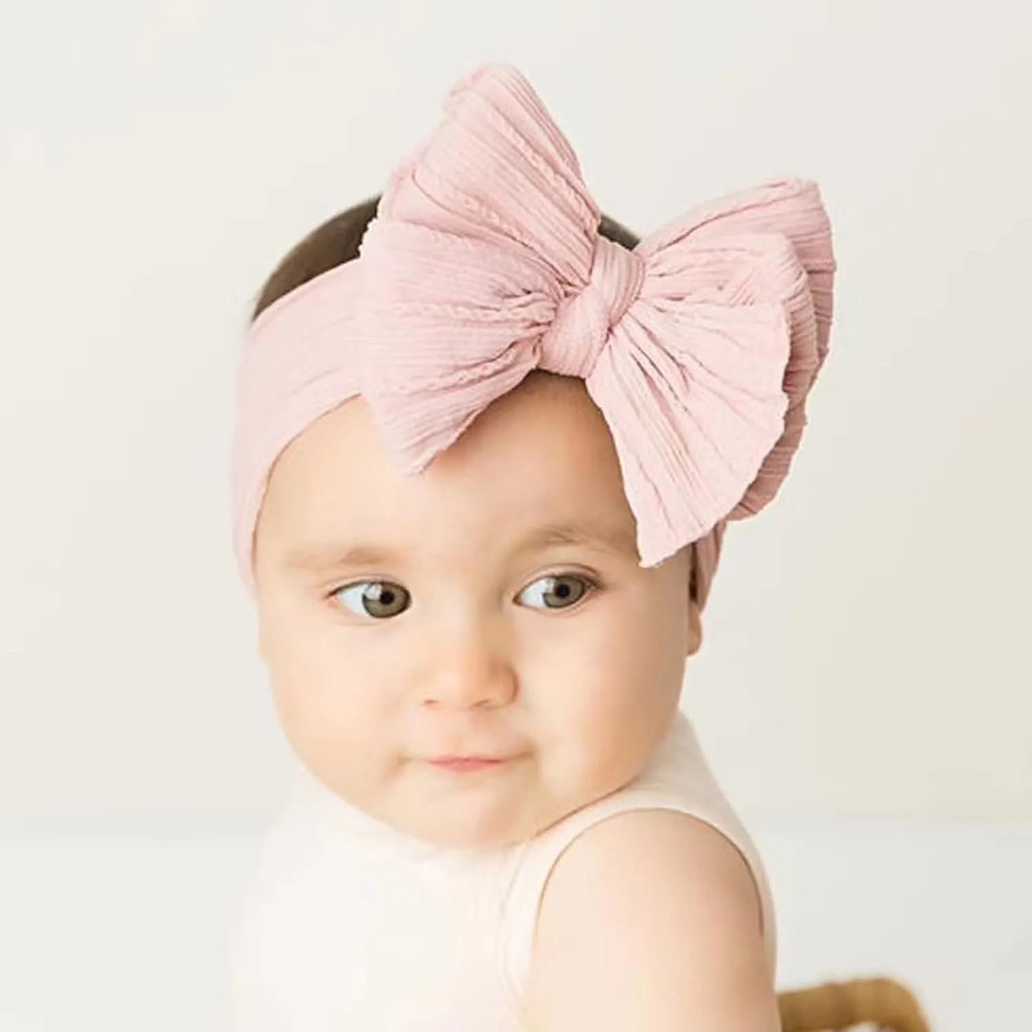 8Pcs Baby Girls Headbands Hair Bows Handmade Soft Stretchy Nylon Hair Band With Bows Hair Accessories for Newborn Baby Girls Toddler Kids