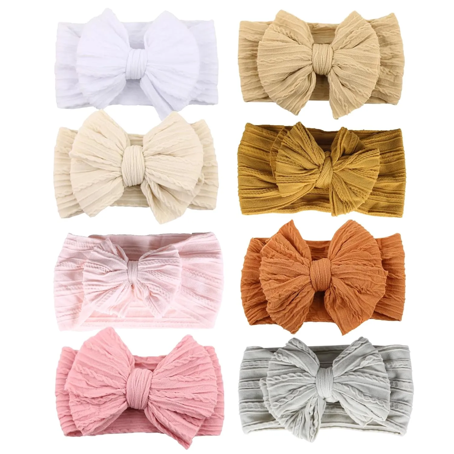 8Pcs Baby Girls Headbands Hair Bows Handmade Soft Stretchy Nylon Hair Band With Bows Hair Accessories for Newborn Baby Girls Toddler Kids