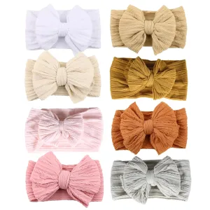 8Pcs Baby Girls Headbands Hair Bows Handmade Soft Stretchy Nylon Hair Band With Bows Hair Accessories for Newborn Baby Girls Toddler Kids