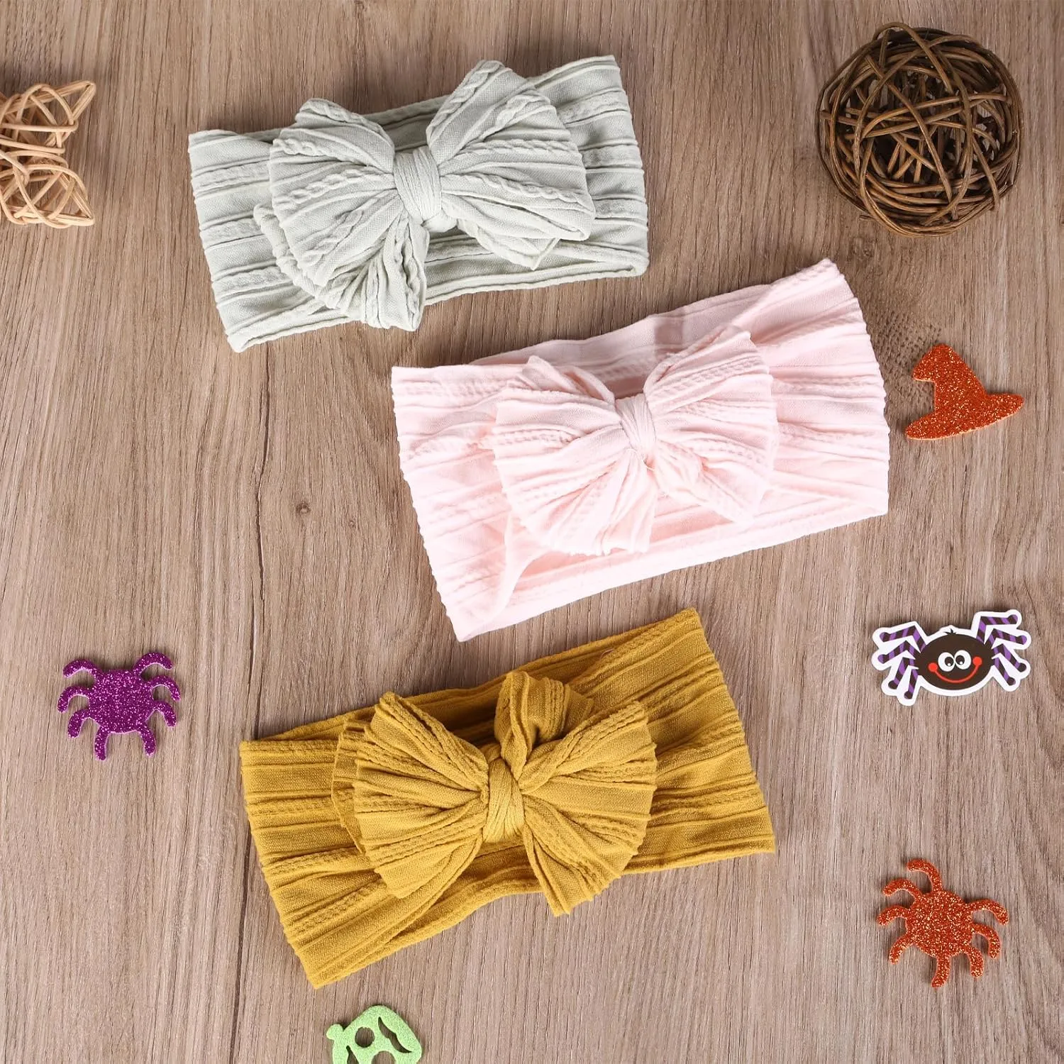 8Pcs Baby Girls Headbands Hair Bows Handmade Soft Stretchy Nylon Hair Band With Bows Hair Accessories for Newborn Baby Girls Toddler Kids
