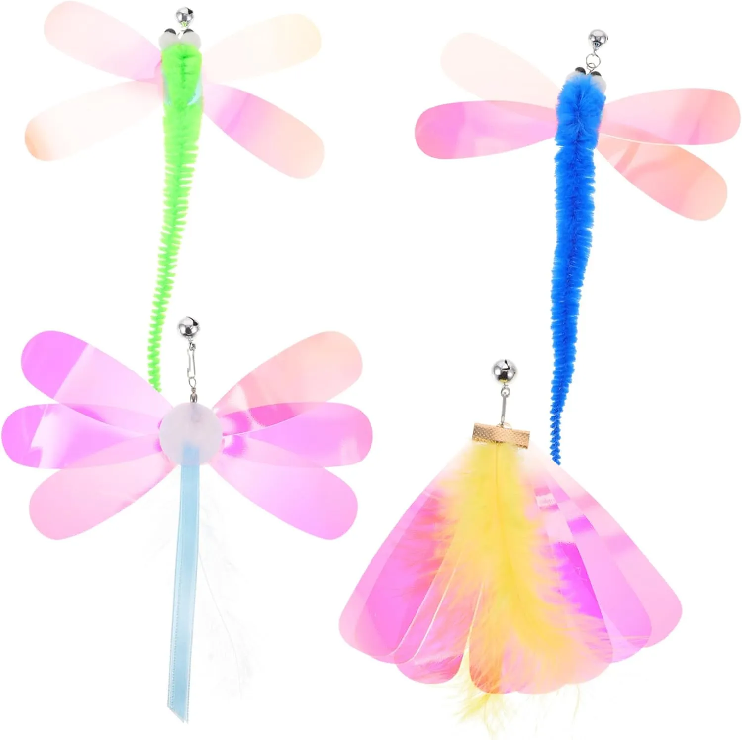 8pcs Cat Wand Refills Glittery Teaser Toys for Kitten Accessories Cat Toys Wands Dragonfly Design