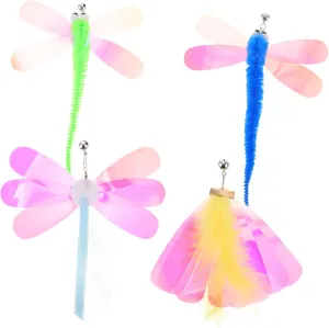 8pcs Cat Wand Refills Glittery Teaser Toys for Kitten Accessories Cat Toys Wands Dragonfly Design