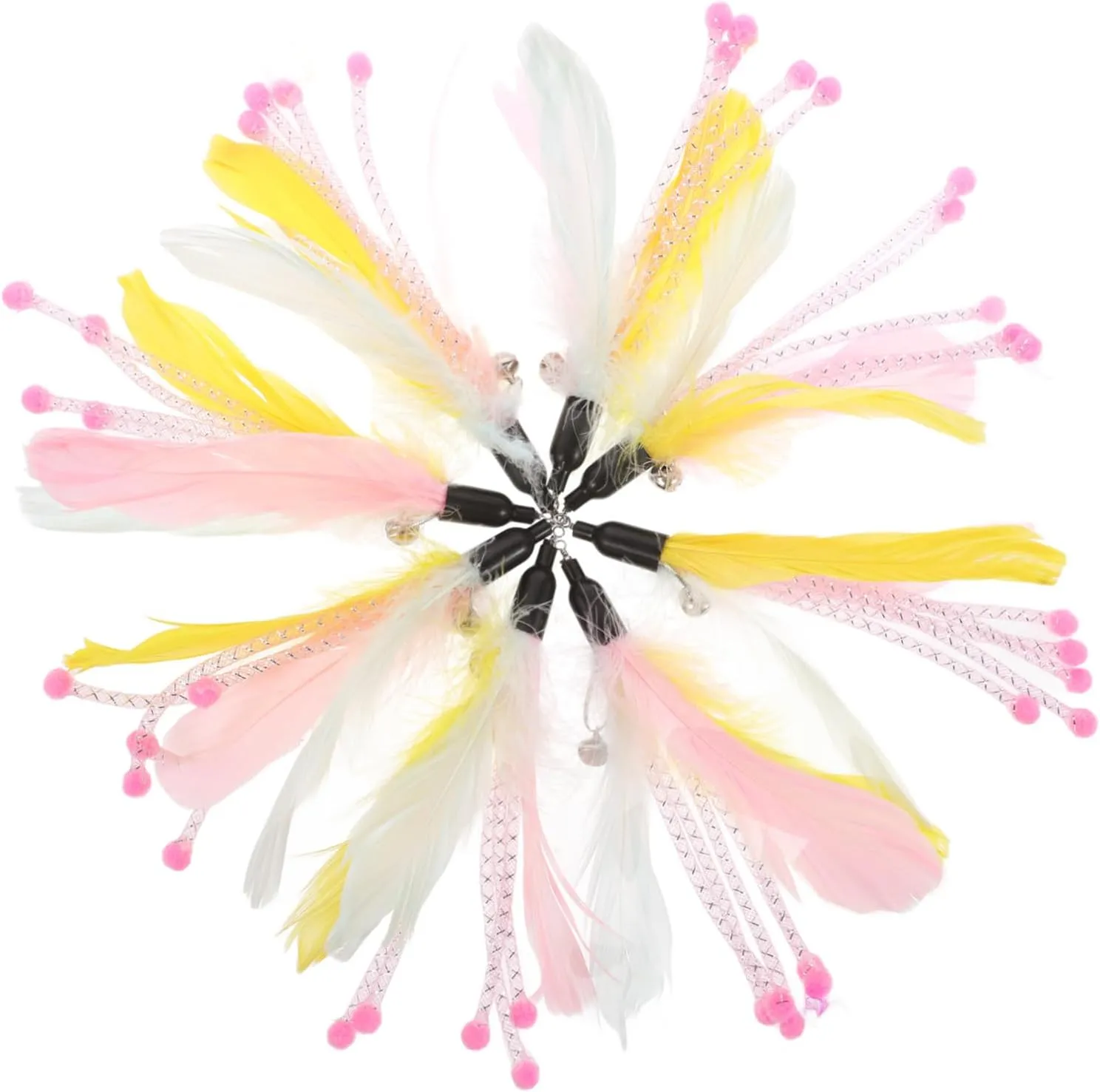 8Pcs Interactive Plume Wands for Cats Lightweight Cat Accessories for Engaging Play Compatible with Any Cat Wand System for Training and Alleviating Boredom