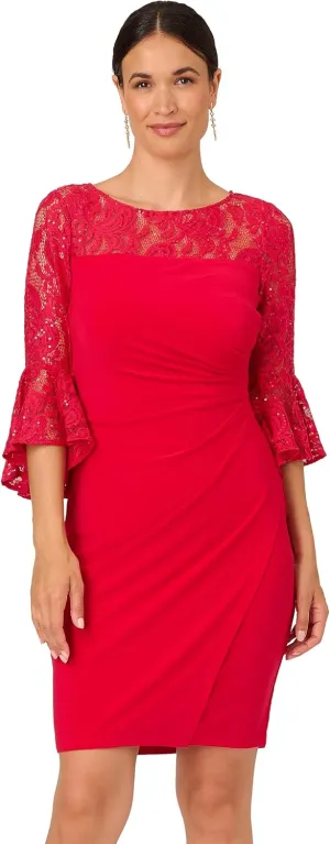 Adrianna Papell Women's Bell Sleeve Jersey Drape Dress