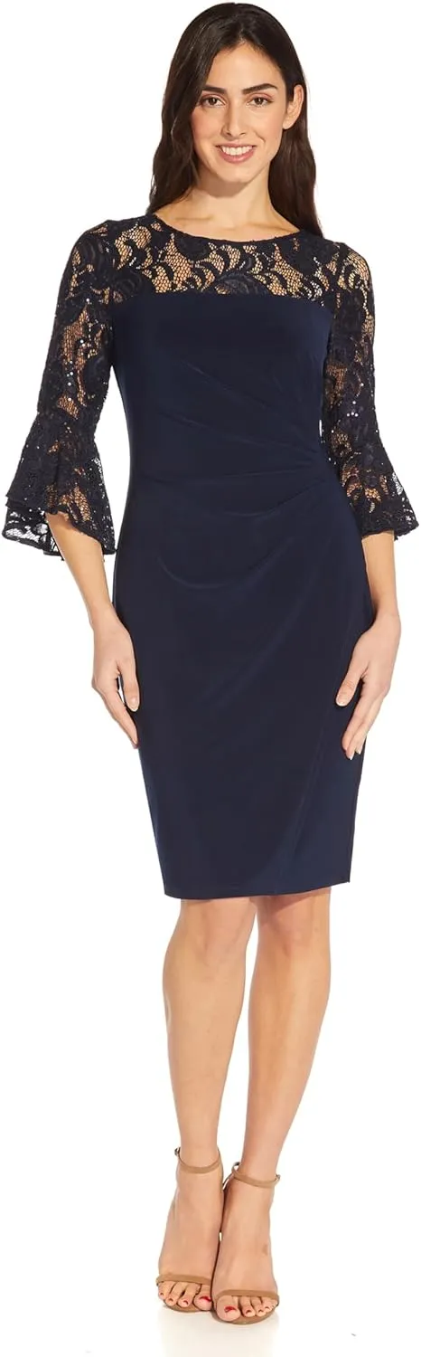 Adrianna Papell Women's Bell Sleeve Jersey Drape Dress