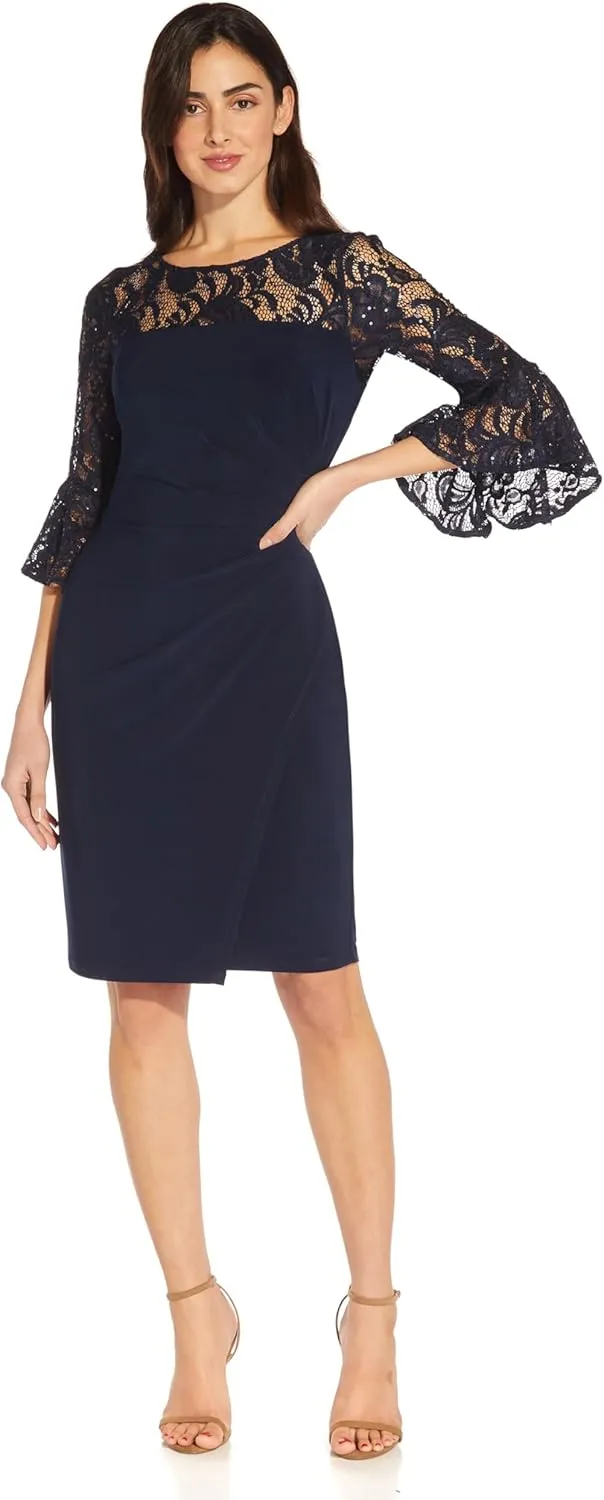 Adrianna Papell Women's Bell Sleeve Jersey Drape Dress