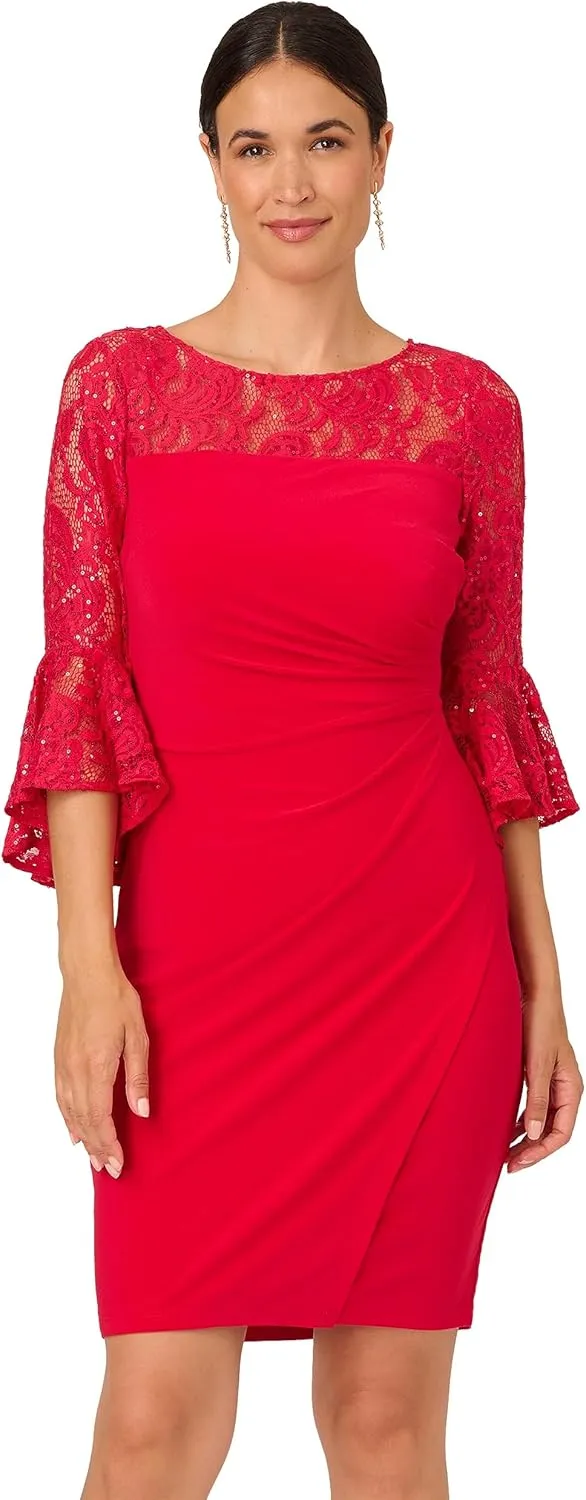 Adrianna Papell Women's Bell Sleeve Jersey Drape Dress