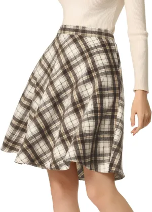 Allegra K Women's Easter Plaids Vintage Tartan Elastic Waist Knee Length A-Line Skirt