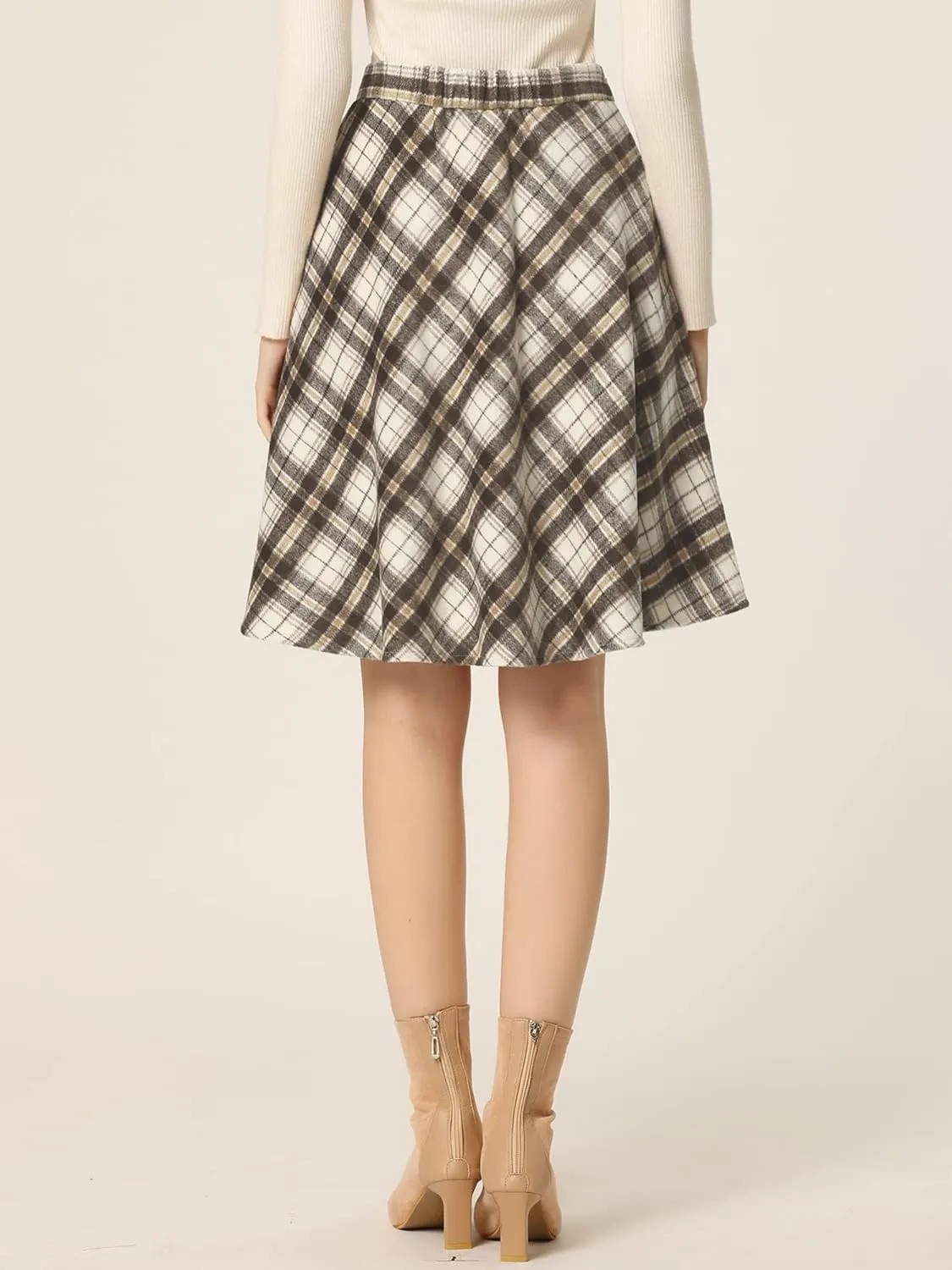 Allegra K Women's Easter Plaids Vintage Tartan Elastic Waist Knee Length A-Line Skirt