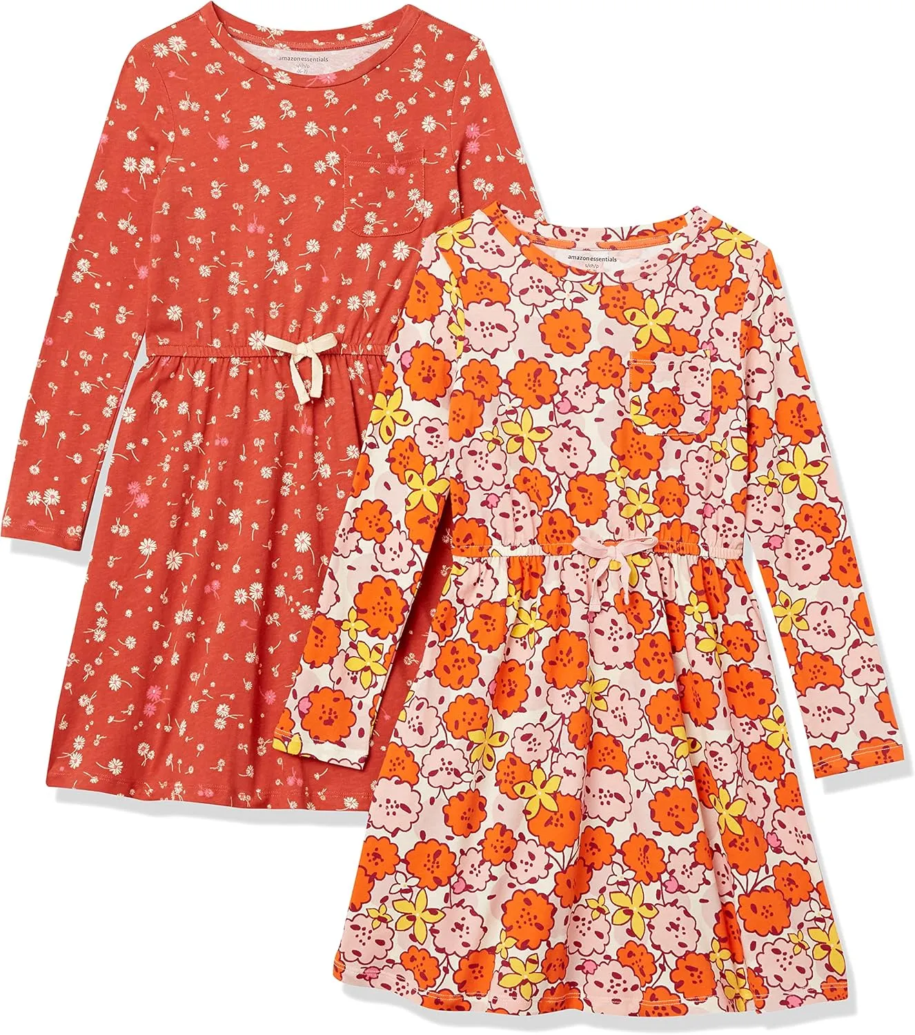 Amazon Essentials Girls and Toddlers' Long-Sleeve Elastic Waist T-Shirt Dress