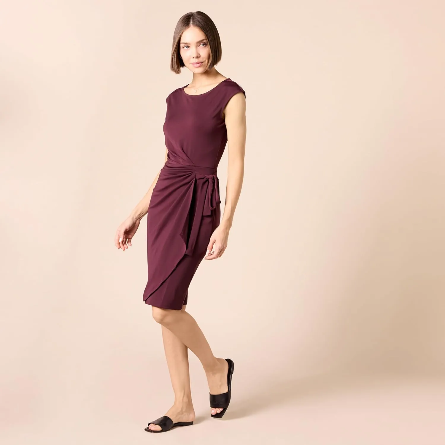 Amazon Essentials Women's Cap Sleeve Boat-Neck Faux Wrap Dress