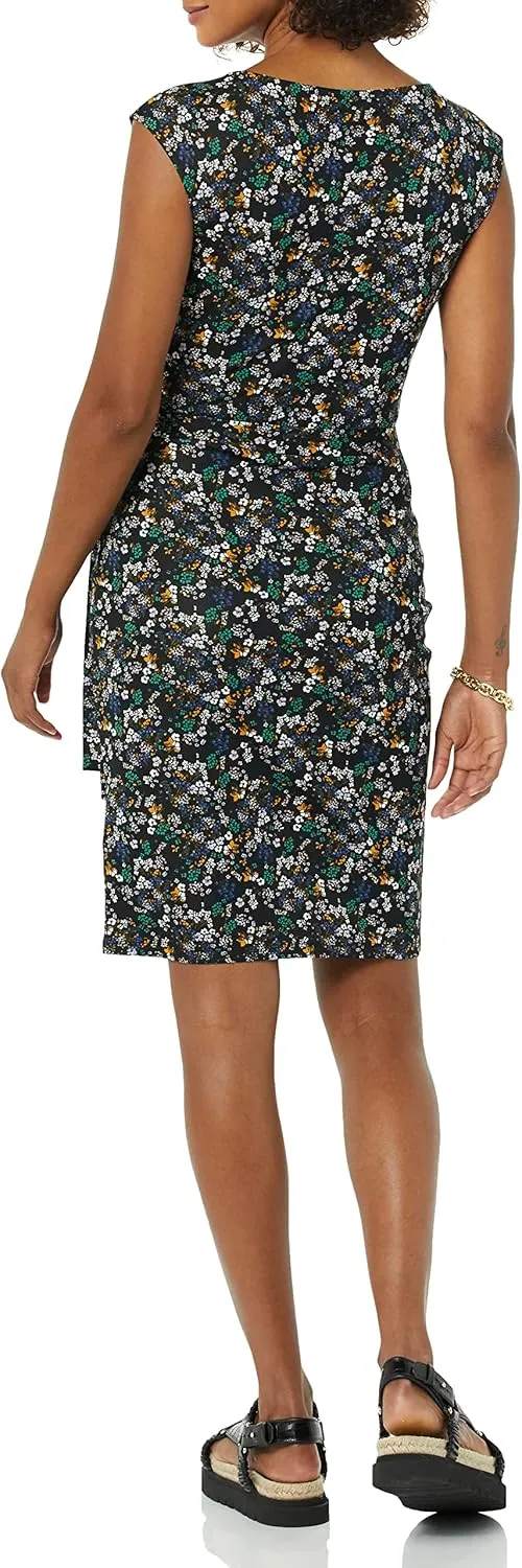 Amazon Essentials Women's Cap Sleeve Boat-Neck Faux Wrap Dress