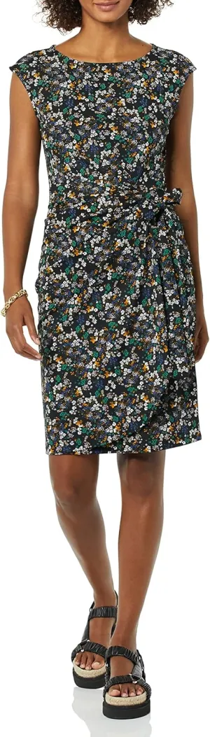 Amazon Essentials Women's Cap Sleeve Boat-Neck Faux Wrap Dress