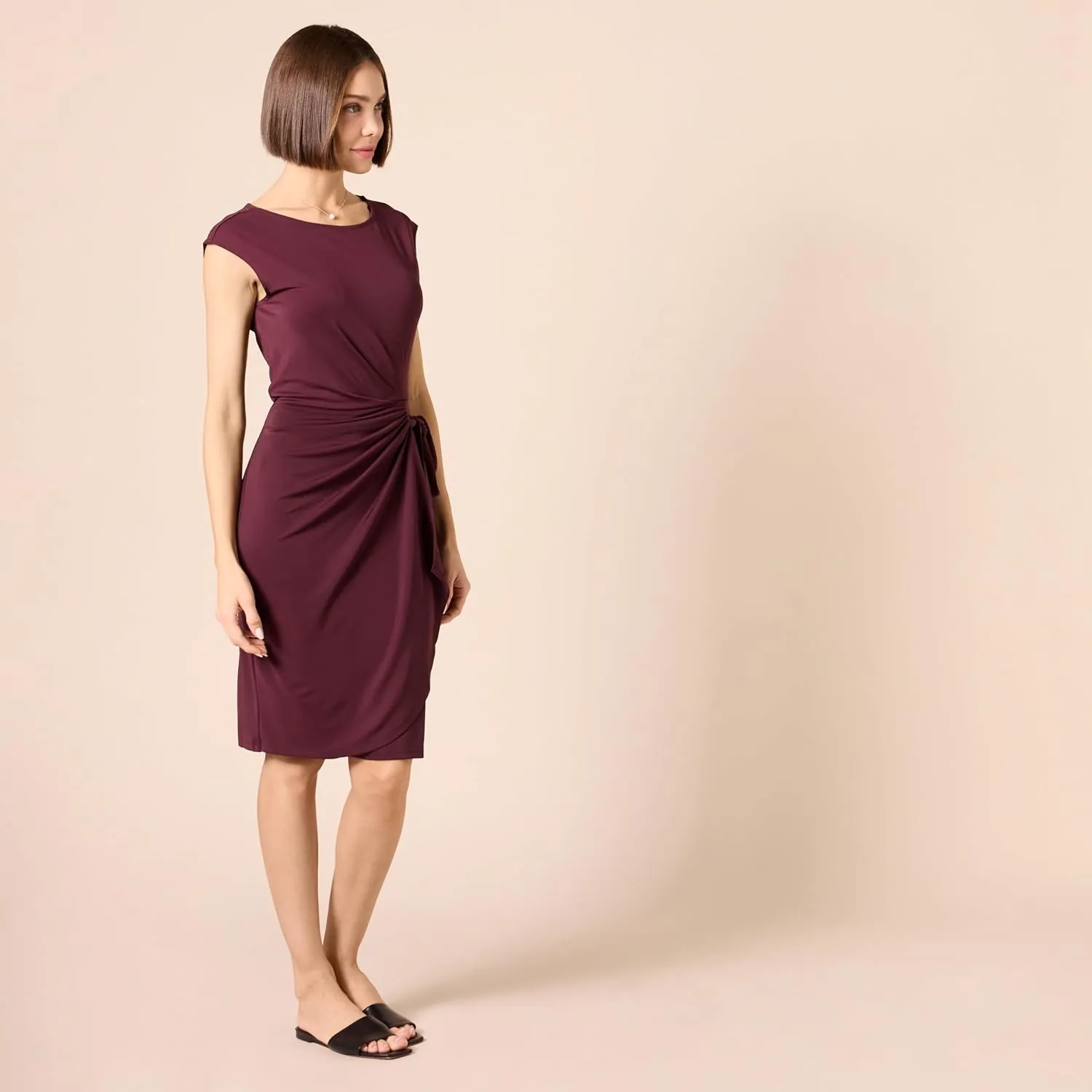 Amazon Essentials Women's Cap Sleeve Boat-Neck Faux Wrap Dress
