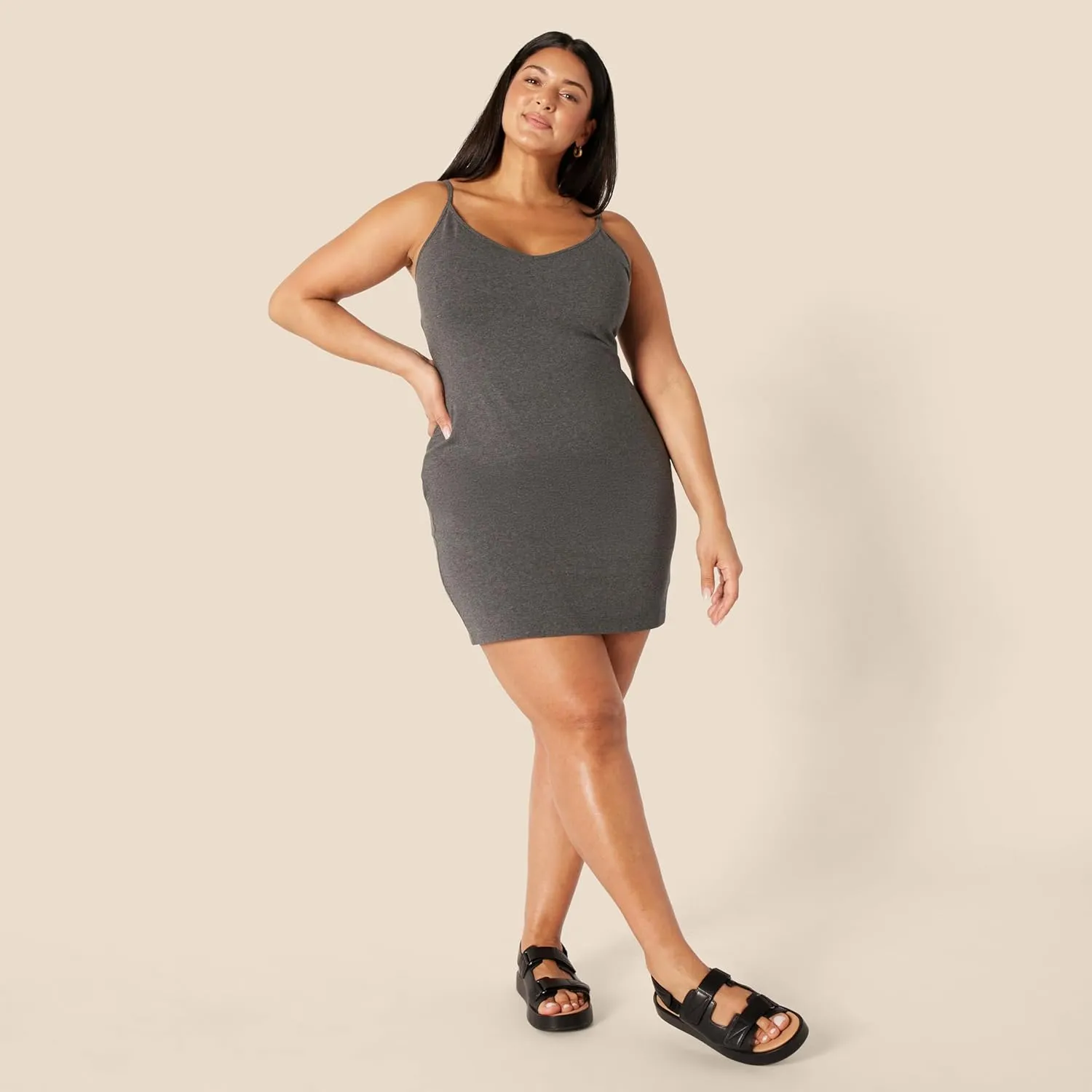 Amazon Essentials Women's Slim Fit Cotton Layering Slip Dress, Pack of 2