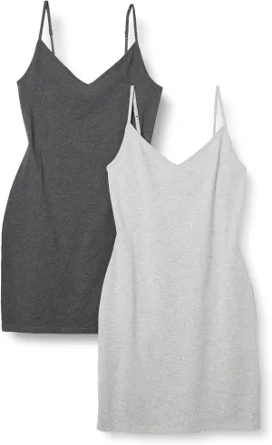 Amazon Essentials Women's Slim Fit Cotton Layering Slip Dress, Pack of 2