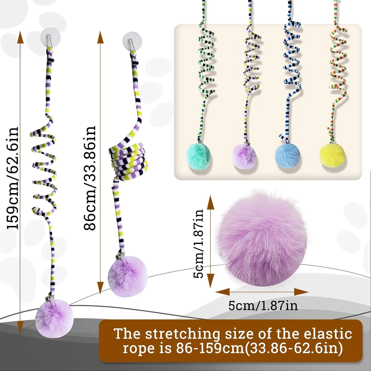 Andiker Cat Spring Toy, Self-Play Stretchable Door Hanging Cat Toy with Bell for Indoor Interactive Cat Toy, Soft Plush Ball with Spring Kitten Toy for Cat Kitten Playing Exercising (Green Purple)